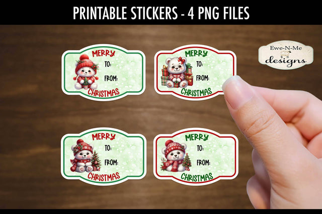 Polar Bear Printable Gift Tag Stickers | Printable Stickers Sublimation Ewe-N-Me Designs 
