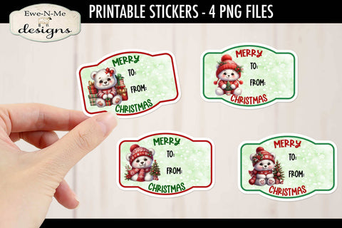 Polar Bear Printable Gift Tag Stickers | Printable Stickers Sublimation Ewe-N-Me Designs 