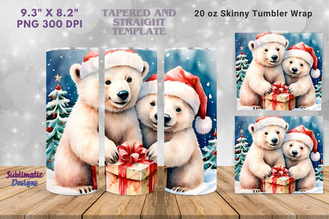 Polar Bear Skinny Tumbler Wrap | 20 oz Skinny Tumbler Wrap Sublimation Christmas Design Sublimation Sublimatiz Designs 