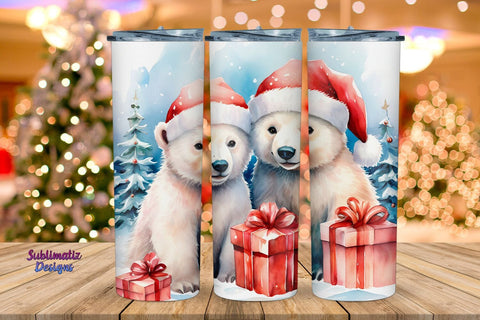 Polar Bear Tumbler Wrap Christmas | Christmas Tumbler Wrap 20 oz Skinny Straight & Tapered Sublimation Design Sublimation Sublimatiz Designs 