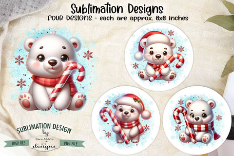 Polar Bears Candy Canes Sublimation Designs | Christmas PNG Sublimation Ewe-N-Me Designs 