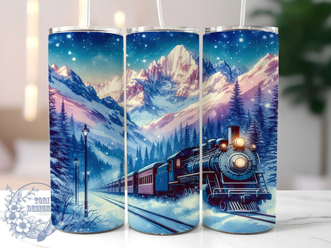 Polar Express Blue Train 20oz Skinny Tumbler, Christmas Tumbler Png, Straight & Tapered Tumbler Wrap, Instant Digital Download Sublimation ToriDesigns 