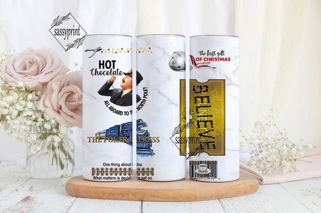 Polar Express Christmas 20 oz Skinny Tumbler Sublimation Designs, Ho Christmas Tumbler Wrap PNG Sublimation sassyprint 
