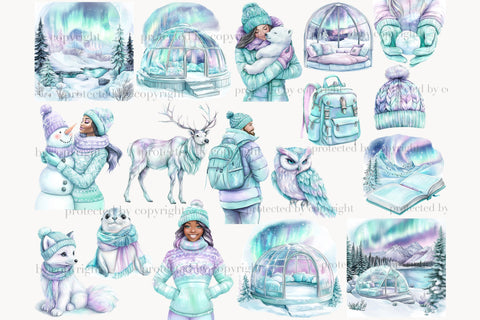 Polar Lights Clipart | Winter Animals PNG Bundle SVG GlamArtZhanna 