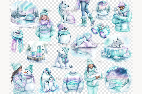 Polar Lights Clipart | Winter Animals PNG Bundle SVG GlamArtZhanna 