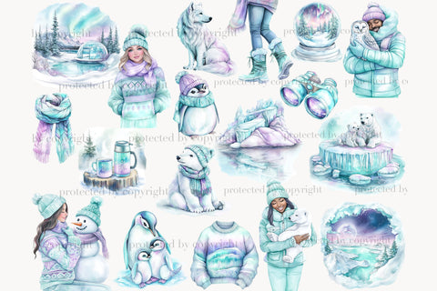 Polar Lights Clipart | Winter Animals PNG Bundle SVG GlamArtZhanna 