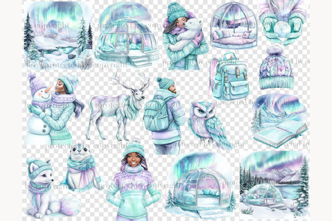 Polar Lights Clipart | Winter Animals PNG Bundle SVG GlamArtZhanna 