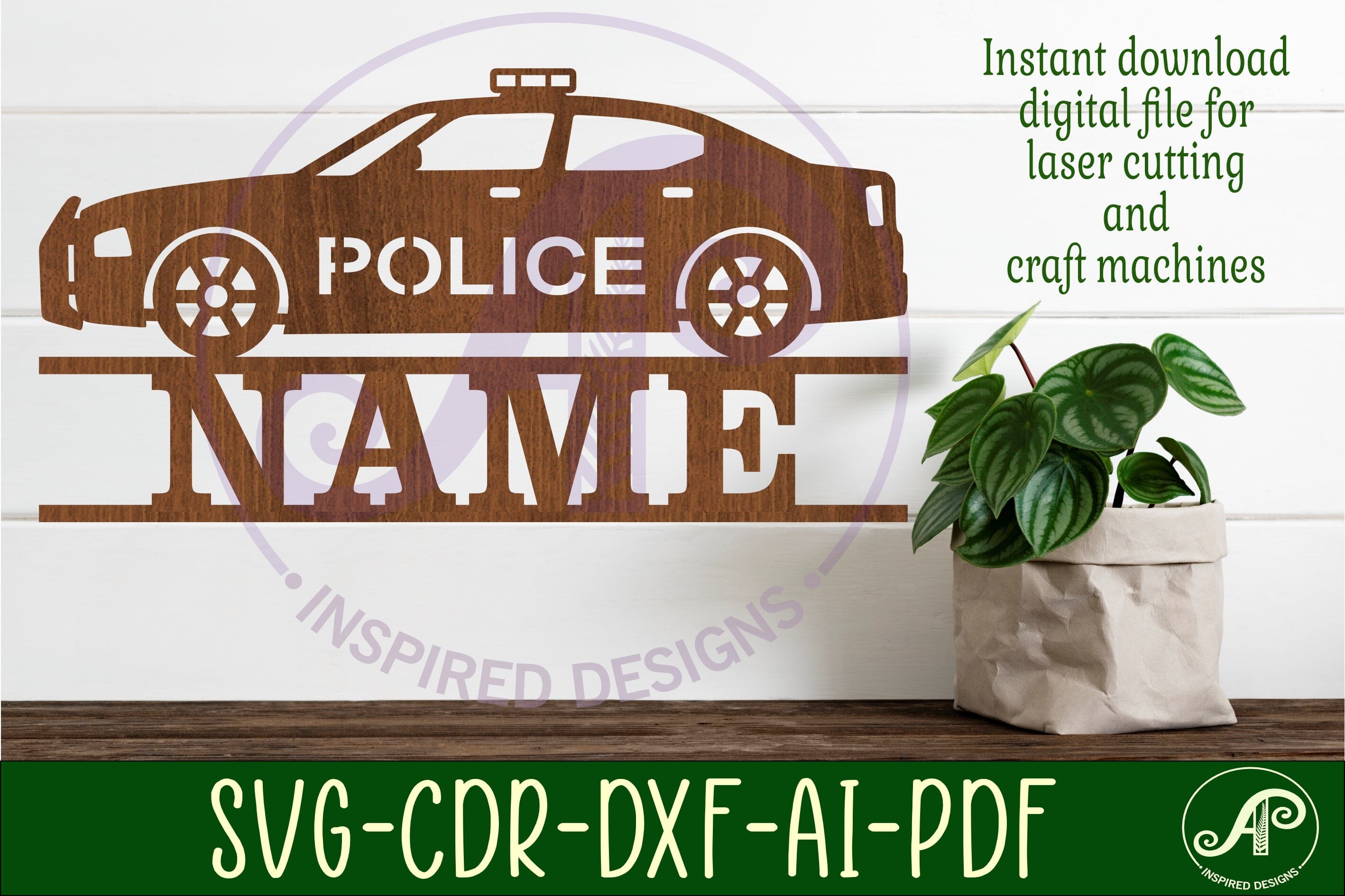 Police car name sign svg laser cut template - So Fontsy