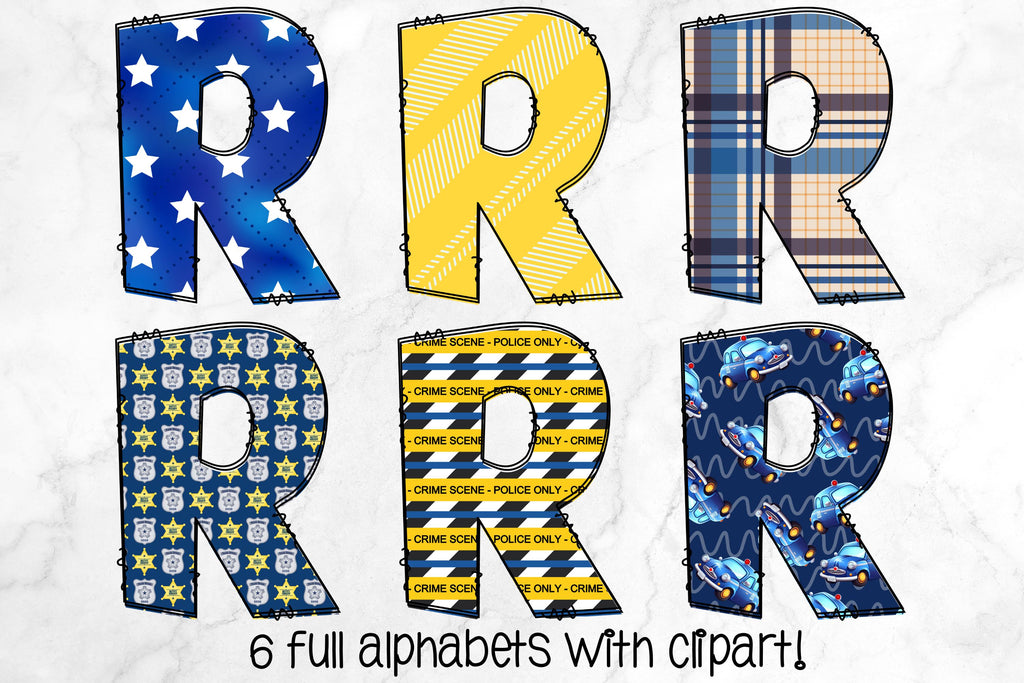 Police Doodle Alphabet, Police Officer Doodle Alpha Set PNG - So Fontsy