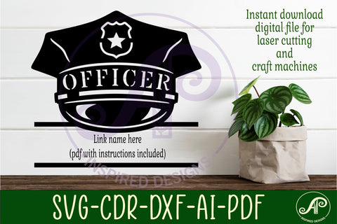Police hat personalized name sign laser cut SVG APInspireddesigns 