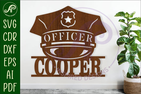 Police hat personalized name sign laser cut SVG APInspireddesigns 