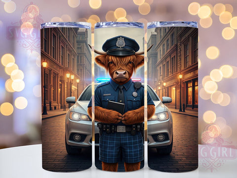 Police Highland Cow 20oz Tumbler Wrap, Cow Sublimation, Police Officer Gift, Cute Cow Design, Funny Tumbler Sublimation SvggirlplusArt 