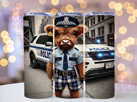 Police Highland Cow 20oz Tumbler Wrap, Cow Sublimation, Police Officer Gift, Cute Cow Design, Funny Tumbler Sublimation SvggirlplusArt 