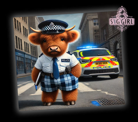 Police Highland Cow 20oz Tumbler Wrap, Cow Sublimation, Police Officer Gift, Cute Cow Design, Funny Tumbler Sublimation SvggirlplusArt 