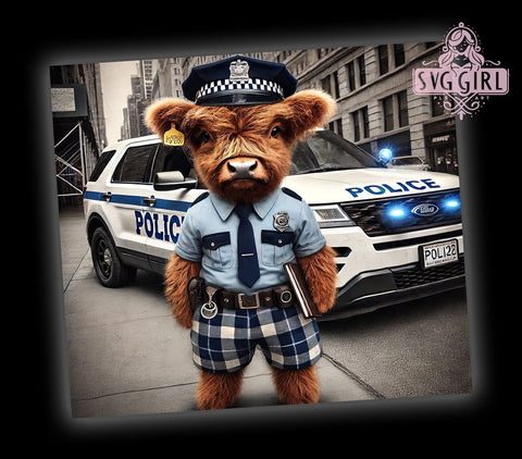 Police Highland Cow 20oz Tumbler Wrap, Cow Sublimation, Police Officer Gift, Cute Cow Design, Funny Tumbler Sublimation SvggirlplusArt 