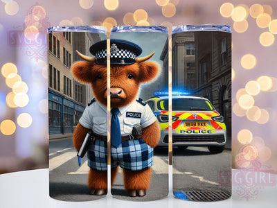 Police Highland Cow 20oz Tumbler Wrap, Cow Sublimation, Police Officer Gift, Cute Cow Design, Funny Tumbler Sublimation SvggirlplusArt 