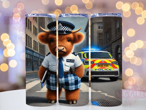 Police Highland Cow 20oz Tumbler Wrap, Cow Sublimation, Police Officer Gift, Cute Cow Design, Funny Tumbler Sublimation SvggirlplusArt 