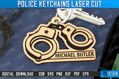 Police Keychain Laser Cut Bundle | Police Signs | Keyring SVG Design | Police Officer | Thin Blue Line | Policeman Symbols | CNC Files SVG Fly Design 