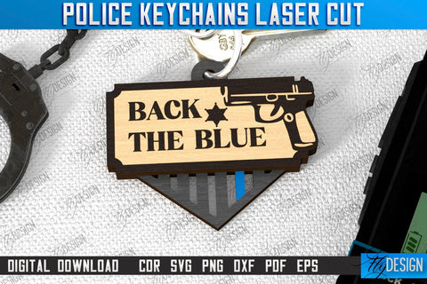Police Keychain Laser Cut Bundle | Police Signs | Keyring SVG Design | Police Officer | Thin Blue Line | Policeman Symbols | CNC Files SVG Fly Design 