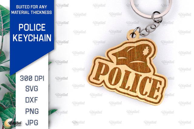Police Keychain Laser Cut. Police Keychain Design SVG SVG Evgenyia Guschina 