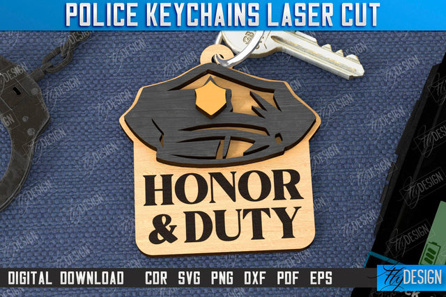 Police Keychain Laser Cut | Police Sign | Keyring SVG Design | Police Officer | Thin Blue Line | Policeman Symbols | CNC File SVG Fly Design 