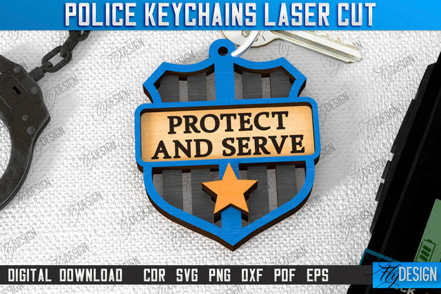 Police Keychain Laser Cut | Police Sign | Keyring SVG Design | Police Officer | Thin Blue Line | Policeman Symbols | CNC File SVG Fly Design 