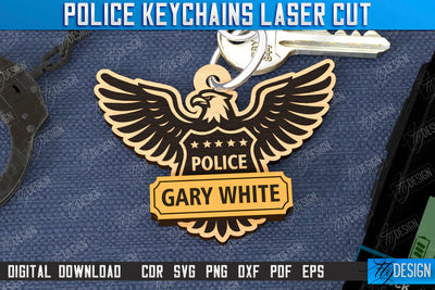 Police Keychain Laser Cut | Police Sign | Keyring SVG Design | Police Officer | Thin Blue Line | Policeman Symbols | CNC File SVG Fly Design 