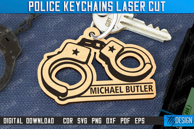 Police Keychain Laser Cut | Police Sign | Keyring SVG Design | Police Officer | Thin Blue Line | Policeman Symbols | CNC File SVG Fly Design 