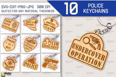 Police Keychains Laser Cut Bundle. Police Keychains Designs SVG Evgenyia Guschina 