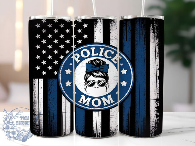 Police Mom Blue Line 20oz Tumbler, American Flag Tumbler, Distressed Flag Tumbler, 20oz Tumbler Wrap, Blue Line Tumbler, Star Tumbler Design, Police Wife Sublimation Sublimation ToriDesigns 