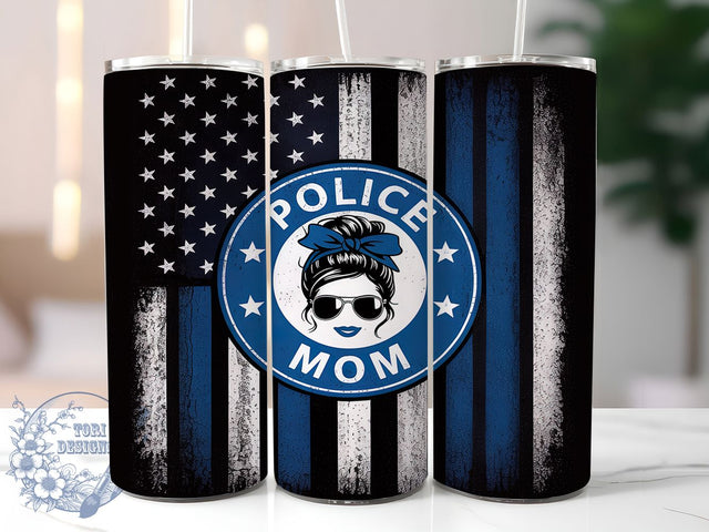 Police Mom Blue Line 20oz Tumbler, American Flag Tumbler, Distressed Flag Tumbler, 20oz Tumbler Wrap, Blue Line Tumbler, Star Tumbler Design, Police Wife Sublimation Sublimation ToriDesigns 