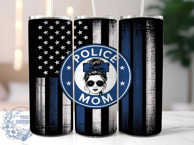 Police Mom Blue Line 20oz Tumbler, American Flag Tumbler, Distressed Flag Tumbler, 20oz Tumbler Wrap, Blue Line Tumbler, Star Tumbler Design, Police Wife Sublimation Sublimation ToriDesigns 