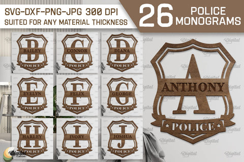 Police Monogram SVG Bundle. Policeman Personalized Name Sign SVG Evgenyia Guschina 