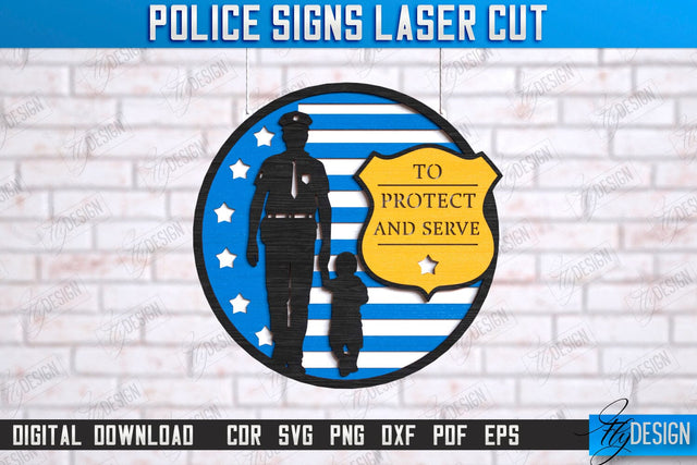 Police Sign Laser Cut | Wall Sign | Police Officer | Wall Plaque | Policeman | Wall Plate | CNC File SVG Fly Design 
