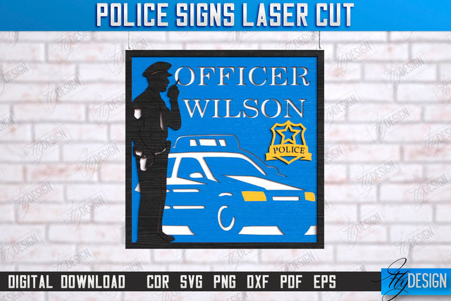 Police Sign Laser Cut | Wall Sign | Police Officer | Wall Plaque | Policeman | Wall Plate | CNC File SVG Fly Design 