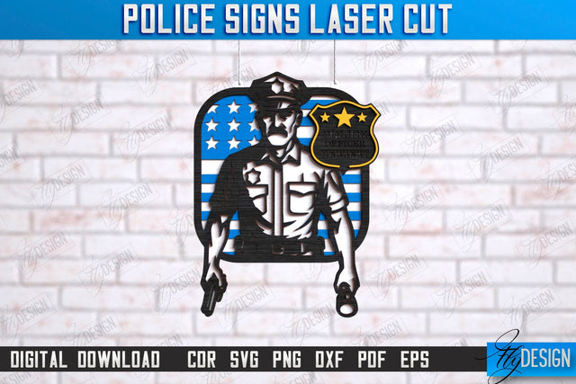 Police Sign Laser Cut | Wall Sign | Police Officer | Wall Plaque | Policeman | Wall Plate | CNC File SVG Fly Design 
