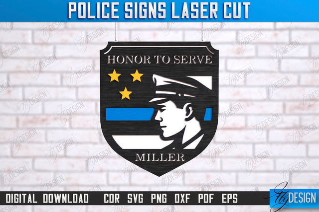 Police Sign Laser Cut | Wall Sign | Police Officer | Wall Plaque | Policeman | Wall Plate | CNC File SVG Fly Design 