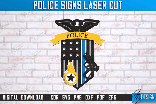 Police Sign Laser Cut | Wall Sign | Police Officer | Wall Plaque | Policeman | Wall Plate | CNC File SVG Fly Design 