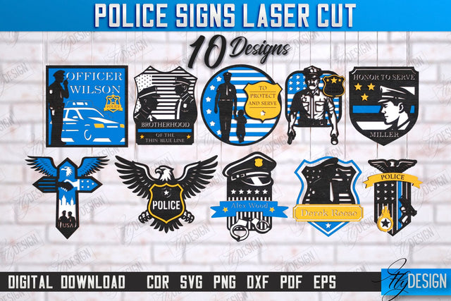 Police Signs Laser Cut Budle | Wall Signs | Police Officer | Wall Plaque | Policeman | Wall Plate | CNC Files SVG Fly Design 