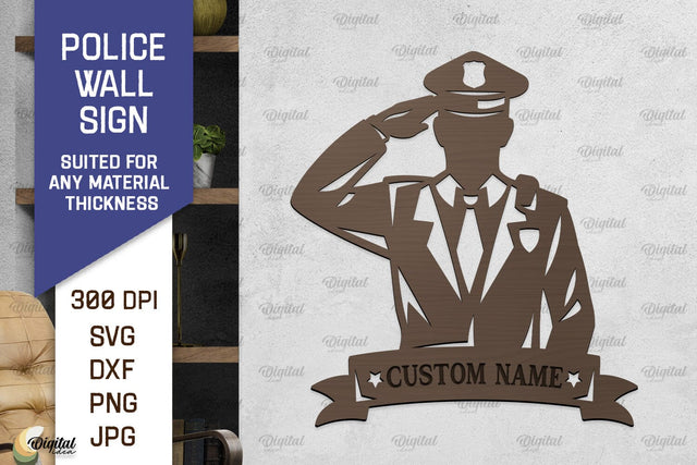 Police Wall Sign Laser Cut. Policeman Sign SVG SVG Evgenyia Guschina 