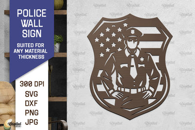Police Wall Sign Laser Cut. Policeman Sign SVG SVG Evgenyia Guschina 