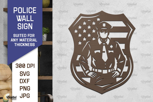 Police Wall Sign Laser Cut. Policeman Sign SVG SVG Evgenyia Guschina 
