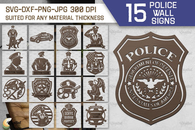 Police Wall Signs Laser Cut Bundle. Policeman Signs SVG SVG Evgenyia Guschina 