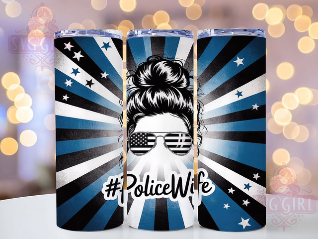 Police Wife Blue Line Tumbler Wrap, Back The Blue Design, Law Enforcement Wife, Messy Bun Tumbler, Blue Line Support, Police Family Gift, Thin Blue Line Sublimation SvggirlplusArt 