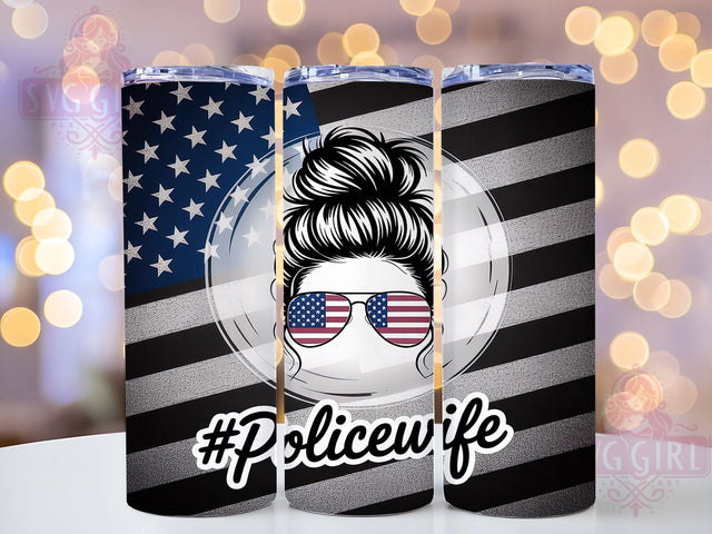 Police Wife Blue Line Tumbler Wrap, Back The Blue Design, Law Enforcement Wife, Messy Bun Tumbler, Blue Line Support, Police Family Gift, Thin Blue Line Sublimation SvggirlplusArt 