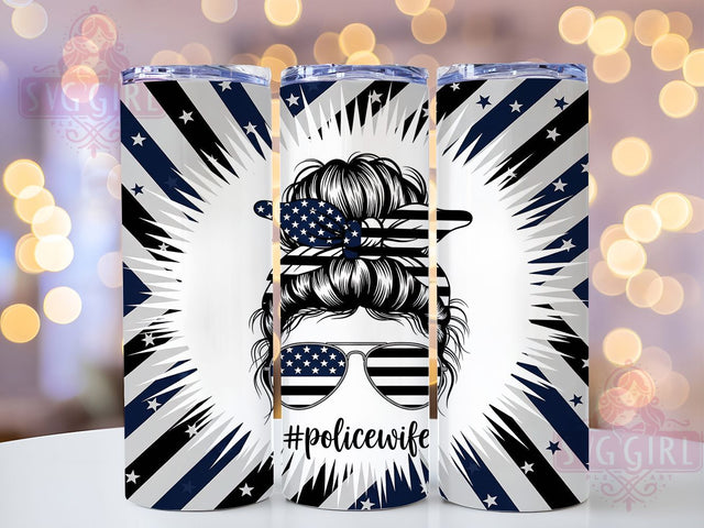 Police Wife Blue Line Tumbler Wrap, Back The Blue Design, Law Enforcement Wife, Messy Bun Tumbler, Blue Line Support, Police Family Gift, Thin Blue Line Sublimation SvggirlplusArt 
