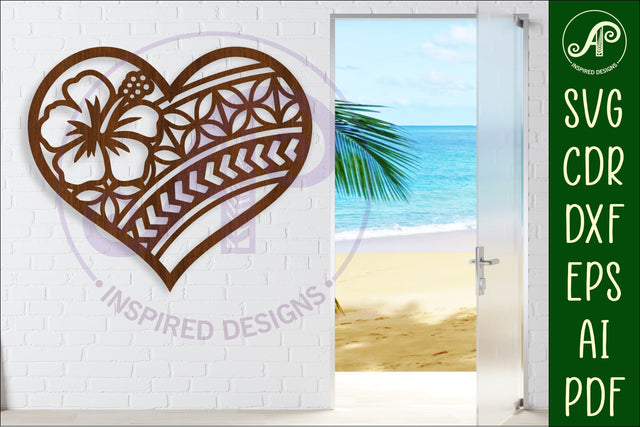 Polynesian heart wall sign, SVG file. SVG APInspireddesigns 