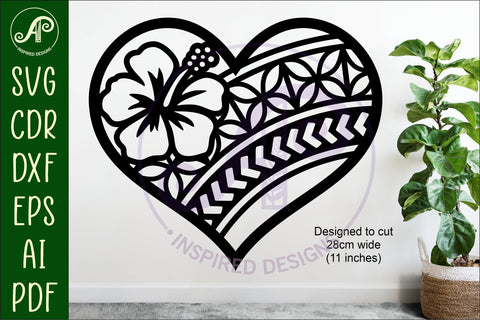 Polynesian heart wall sign, SVG file. SVG APInspireddesigns 