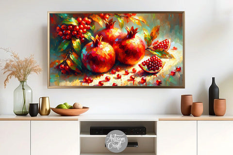 Pomegranate Frame TV art, pomegranate still life painting Digital Pattern Artisan Craft SVG 
