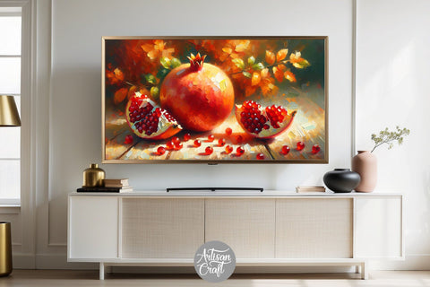 Pomegranate Frame TV art, pomegranate still life painting Digital Pattern Artisan Craft SVG 